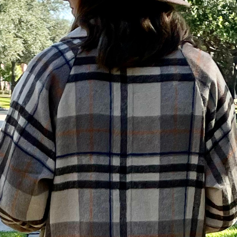 LAST ONE!! ON SALE! Brown Plaid Long Woolen a flannel Coat - Picture 6 of 10
